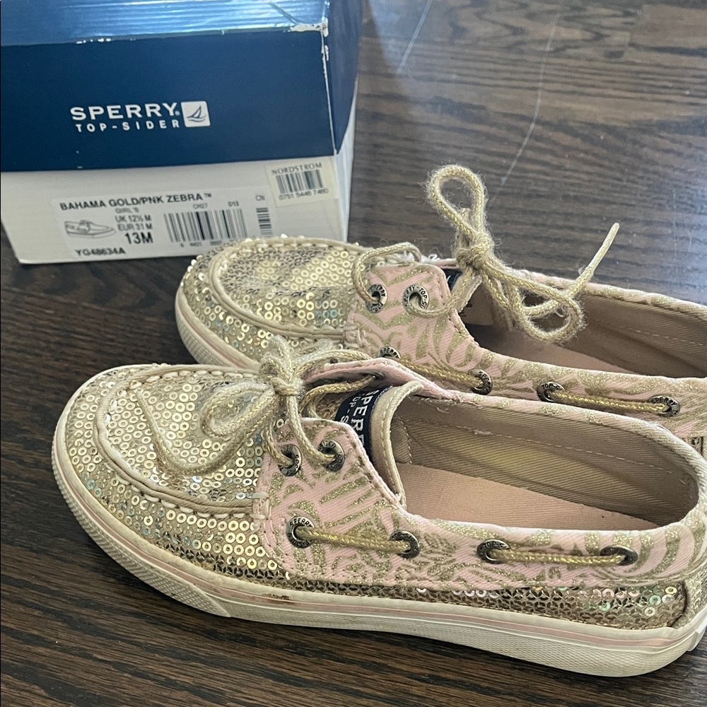 Sperry Glittering Gold Girls Sequin Boat Shoes
